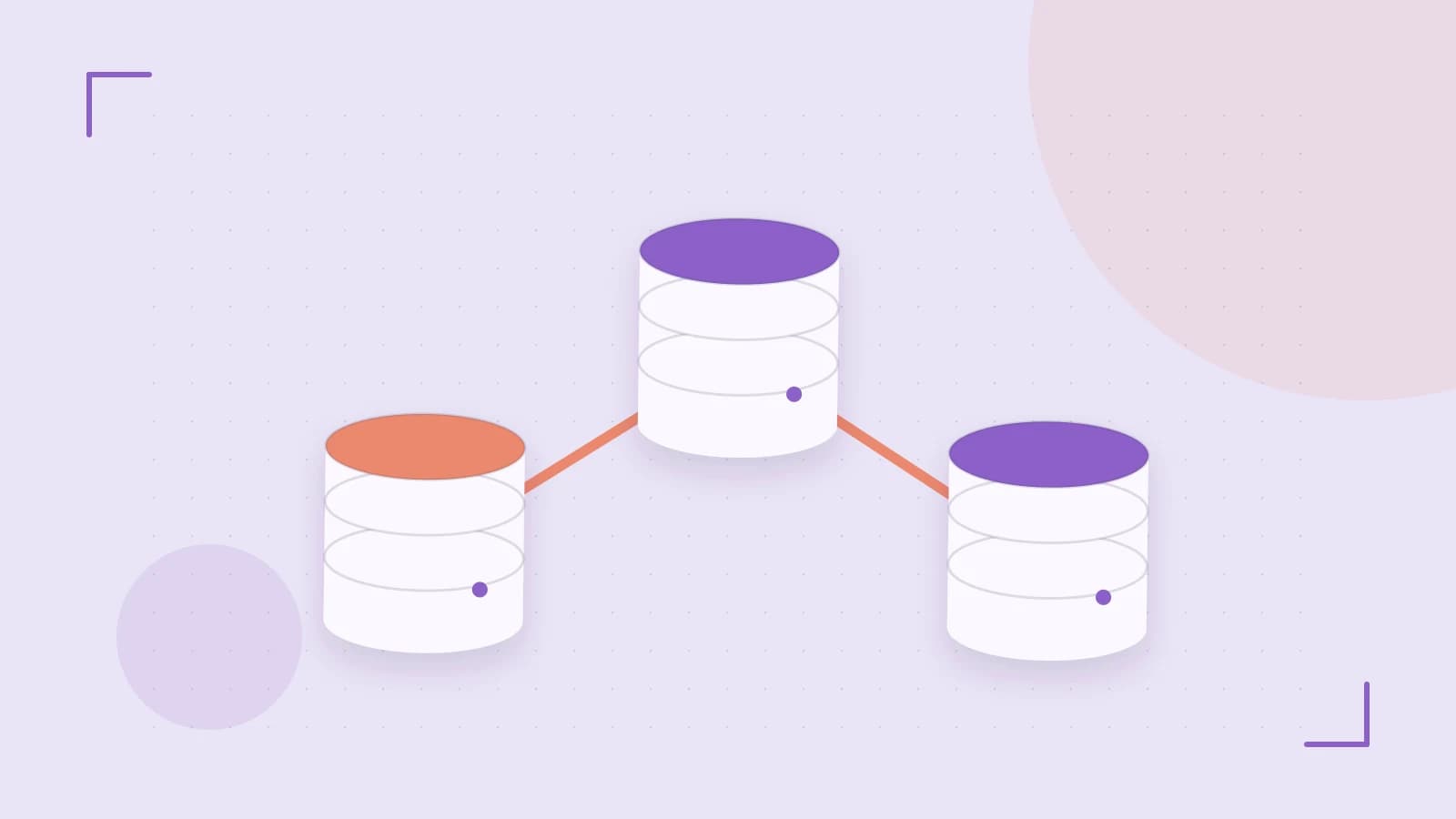 Editorial illustration of structured records, database cylinders and relationships between tables
