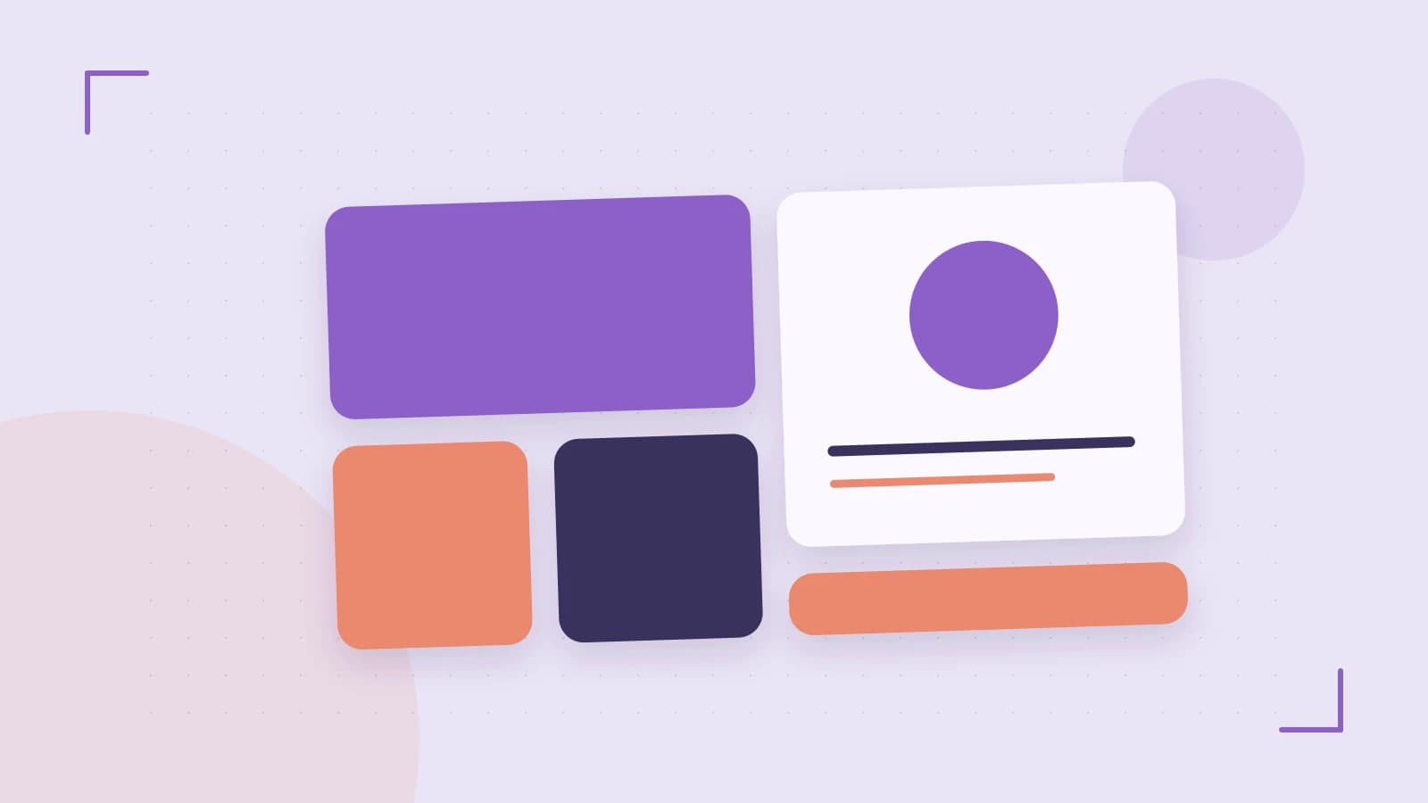 Editorial illustration of responsive browser layouts, overlapping design components and a color system