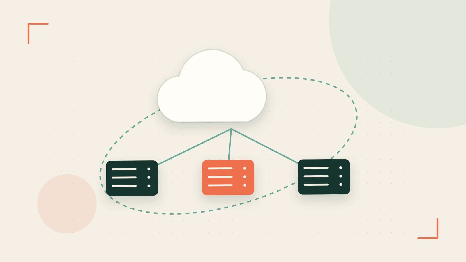 Editorial illustration of cloud infrastructure, connected server racks and an orbital service map