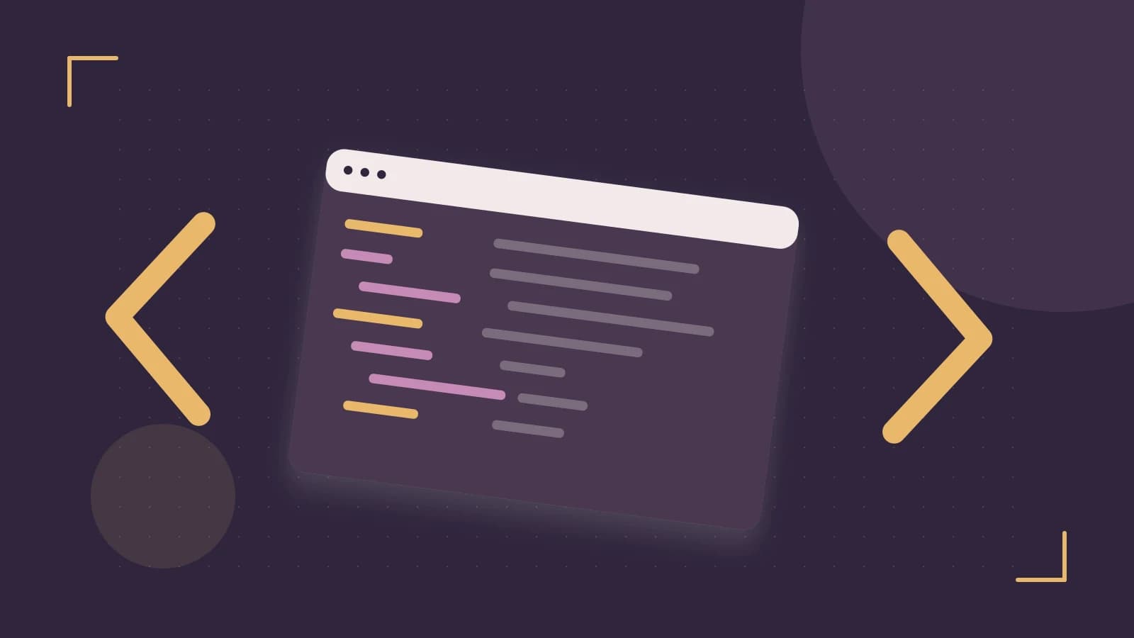 Editorial illustration of an abstract code editor, syntax blocks and oversized programming brackets