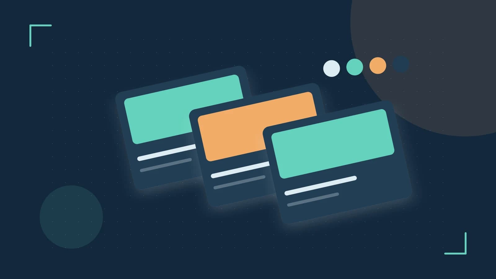 Editorial illustration of responsive browser layouts, overlapping design components and a color system