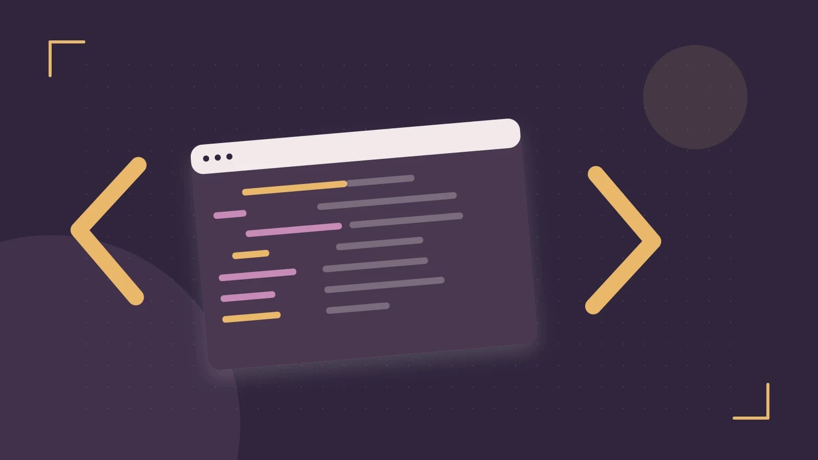 Editorial illustration of an abstract code editor, syntax blocks and oversized programming brackets