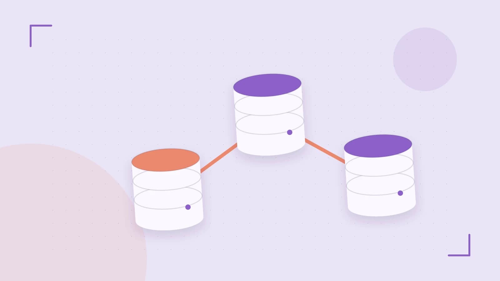 Editorial illustration of structured records, database cylinders and relationships between tables