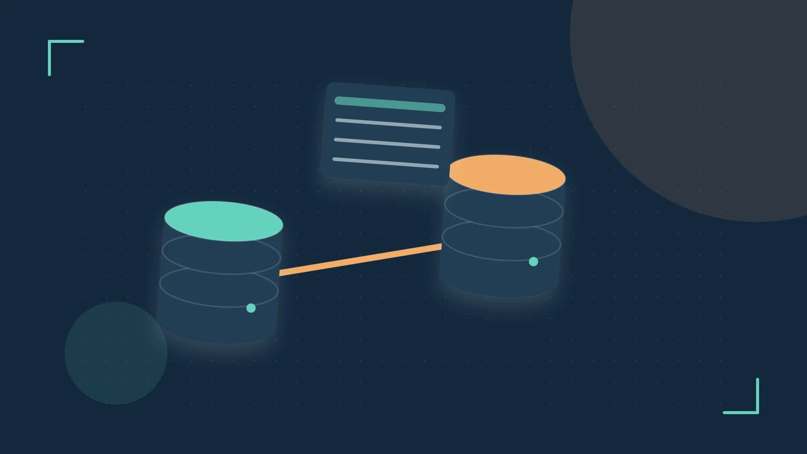Editorial illustration of structured records, database cylinders and relationships between tables