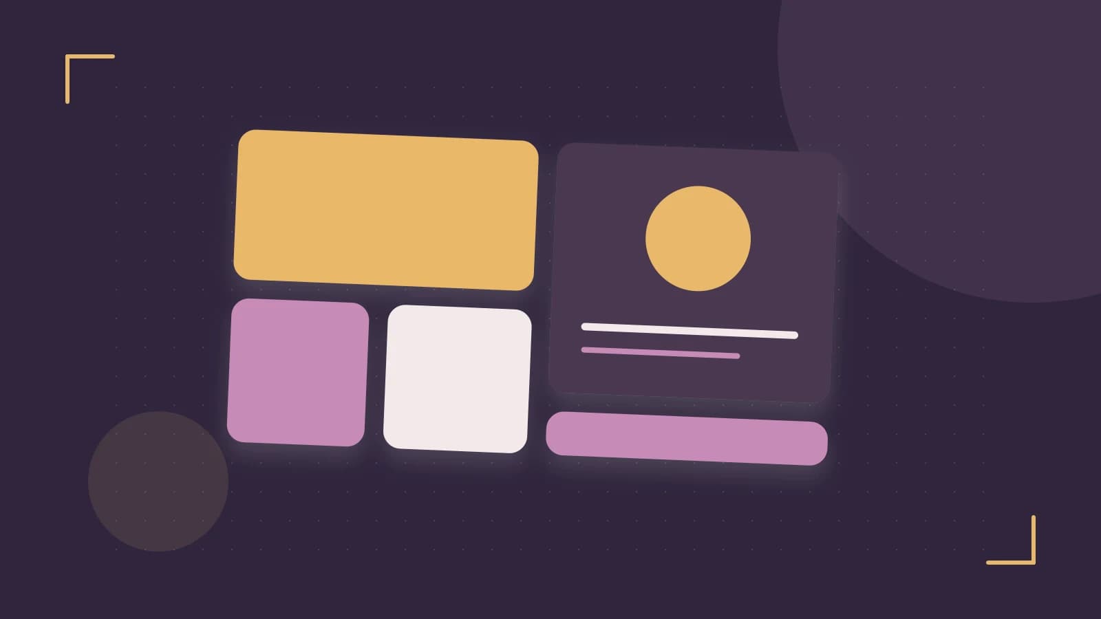 Editorial illustration of responsive browser layouts, overlapping design components and a color system