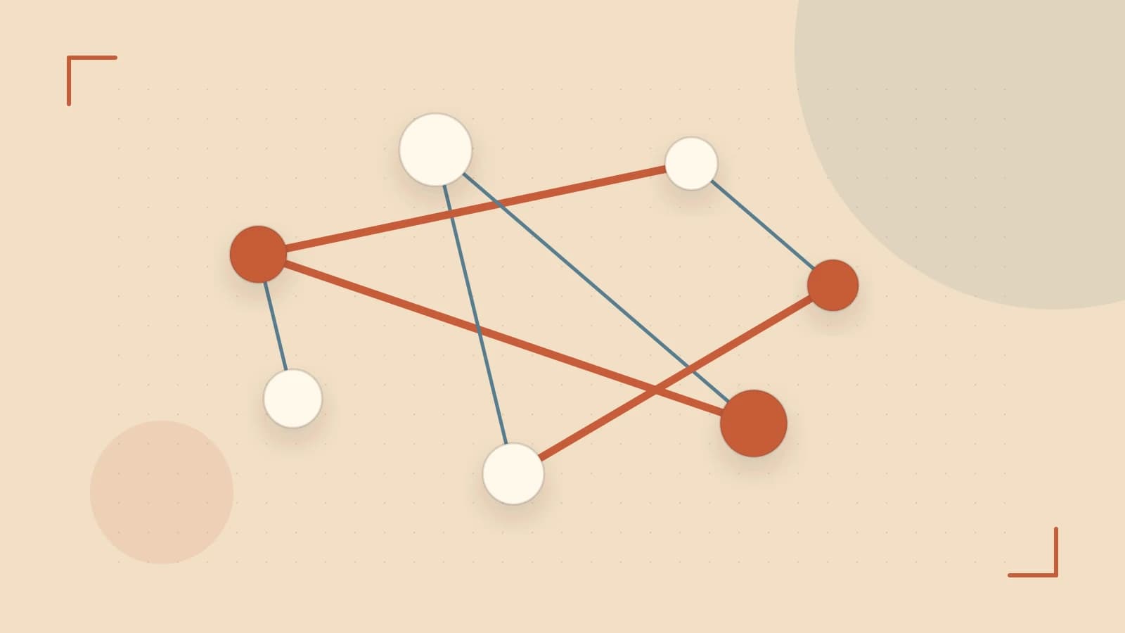 Editorial illustration of an algorithmic node graph with branching paths and a highlighted result