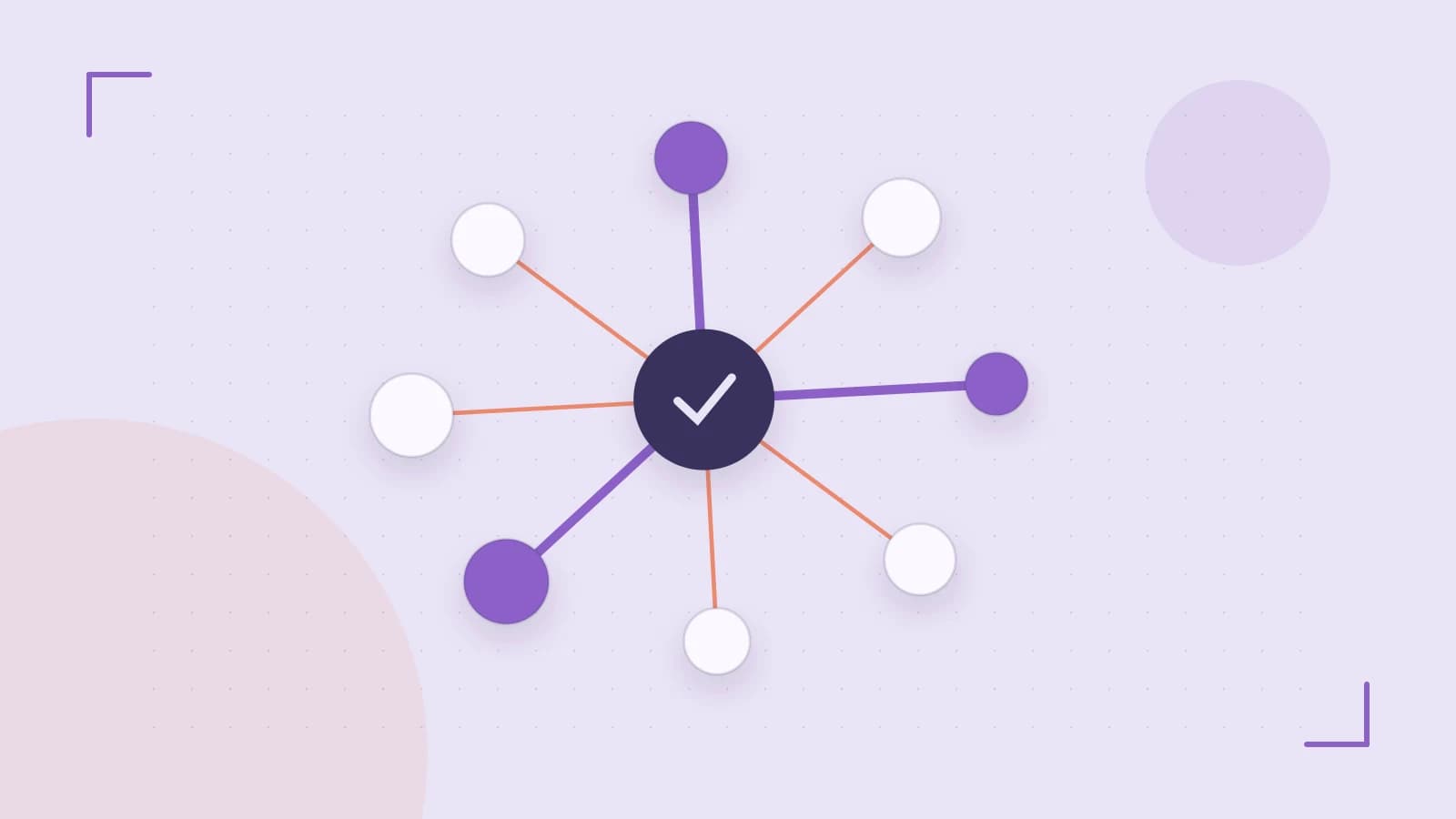 Editorial illustration of an algorithmic node graph with branching paths and a highlighted result
