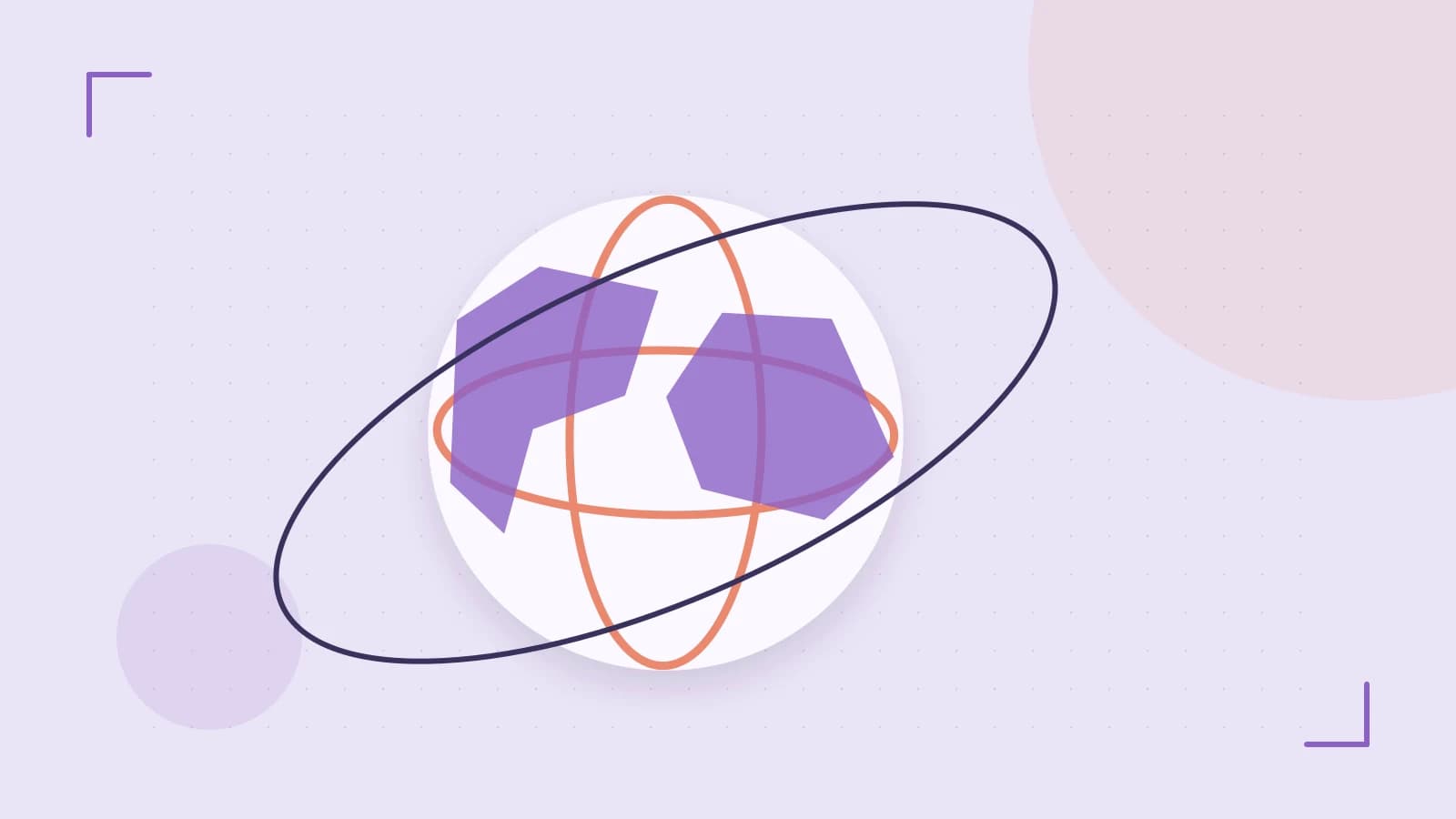 Editorial illustration of an editorial globe with meridians and layered geographic shapes