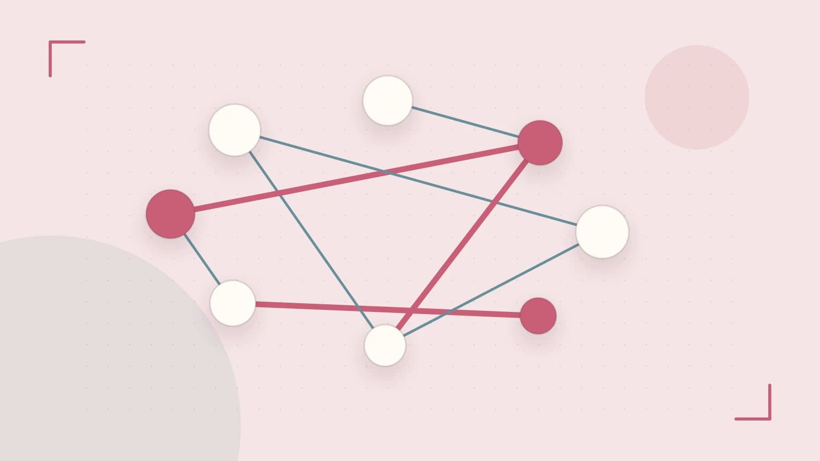 Editorial illustration of an algorithmic node graph with branching paths and a highlighted result