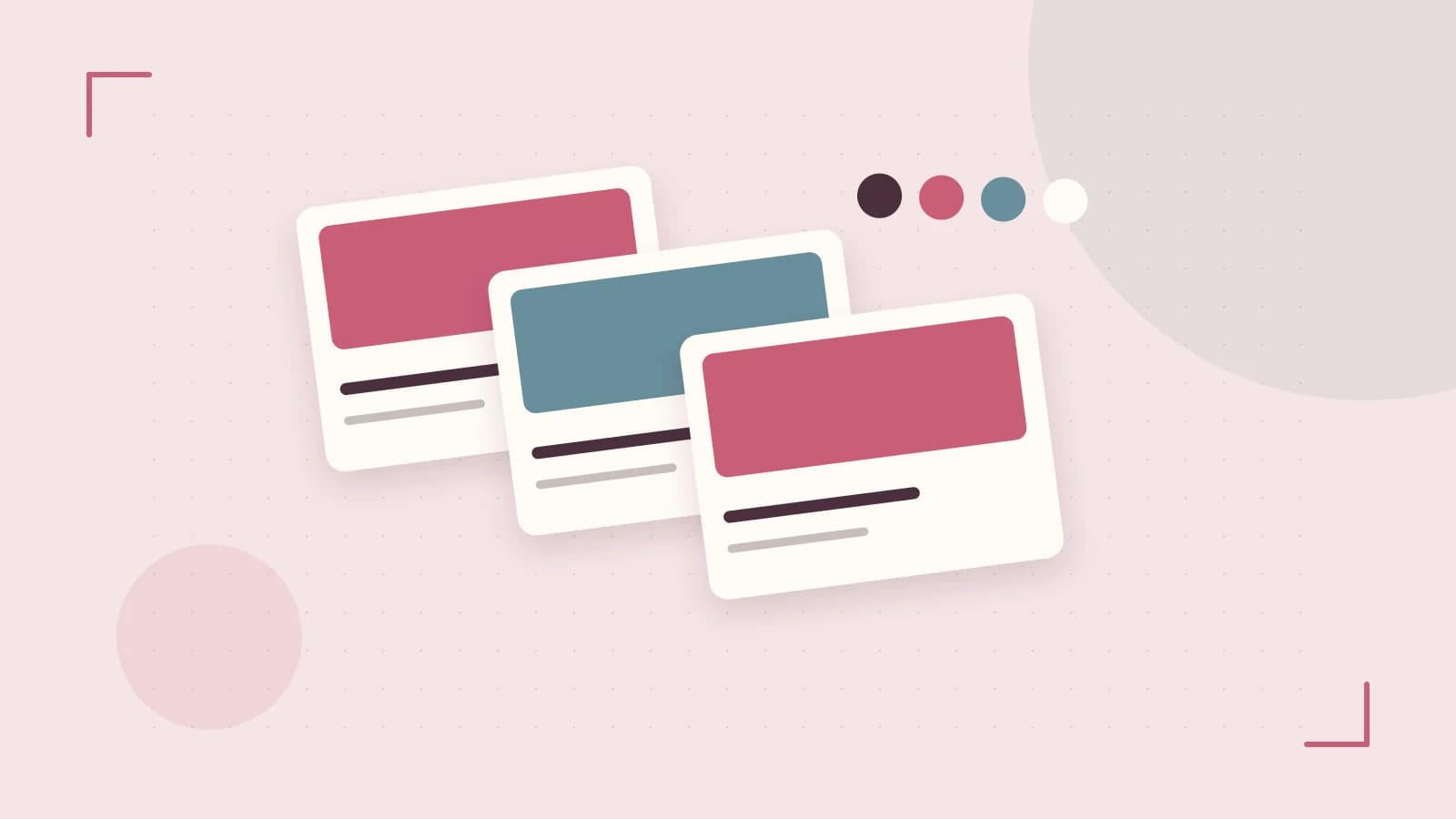 Editorial illustration of responsive browser layouts, overlapping design components and a color system