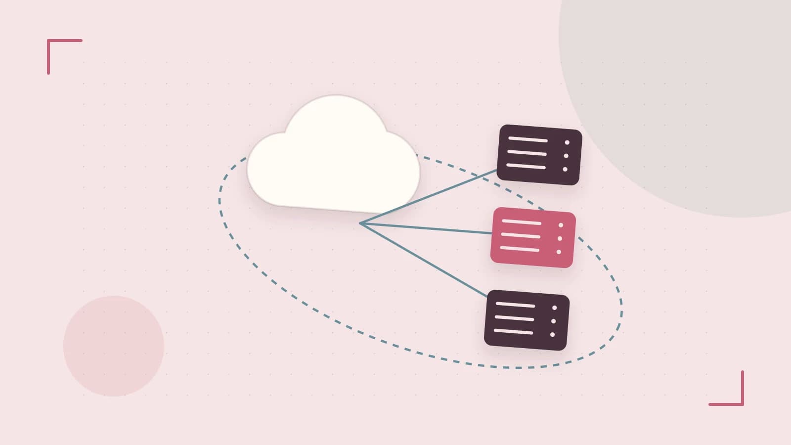 Editorial illustration of cloud infrastructure, connected server racks and an orbital service map