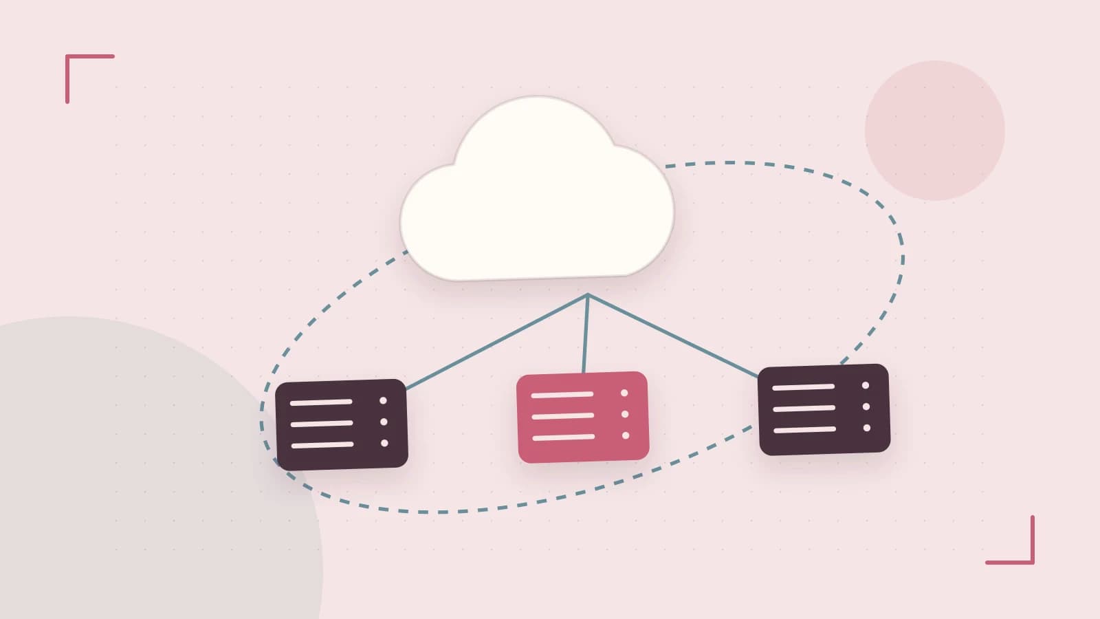 Editorial illustration of cloud infrastructure, connected server racks and an orbital service map