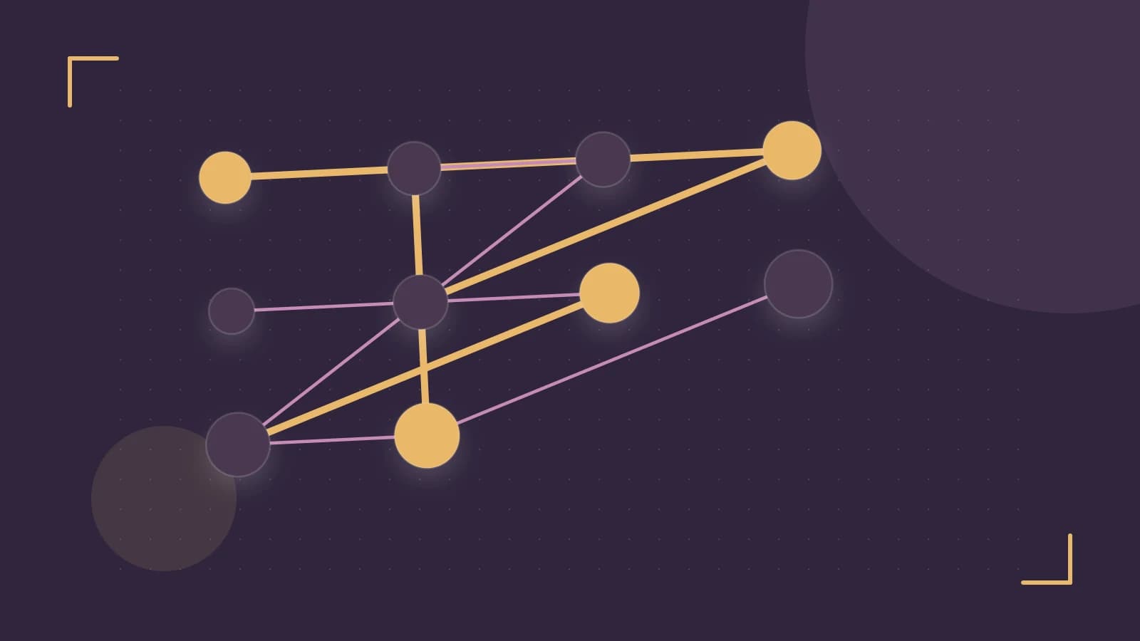 Editorial illustration of an algorithmic node graph with branching paths and a highlighted result