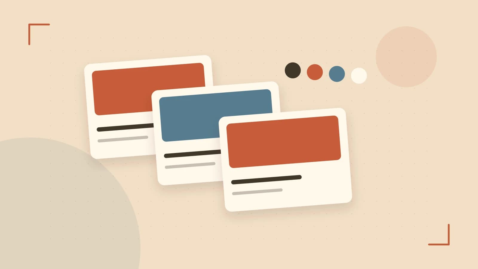 Editorial illustration of responsive browser layouts, overlapping design components and a color system