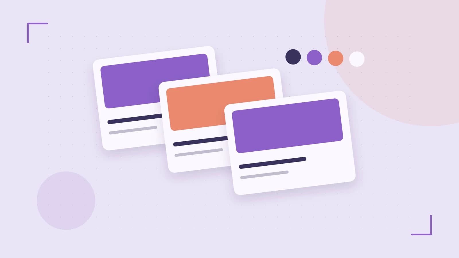 Editorial illustration of responsive browser layouts, overlapping design components and a color system