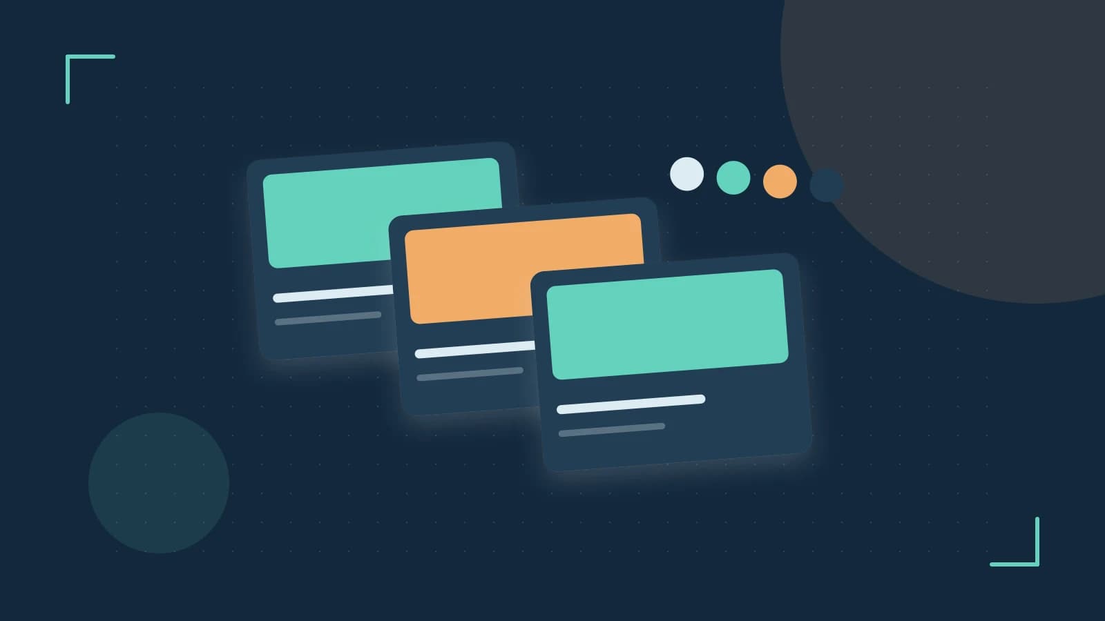 Editorial illustration of responsive browser layouts, overlapping design components and a color system