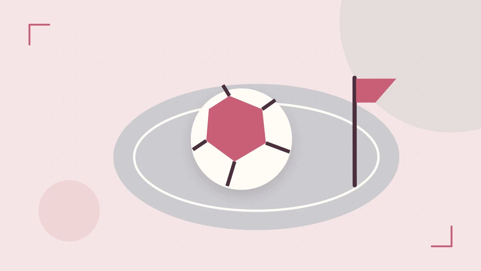 Editorial illustration of a stylized sports ball, stadium geometry and dynamic arcs
