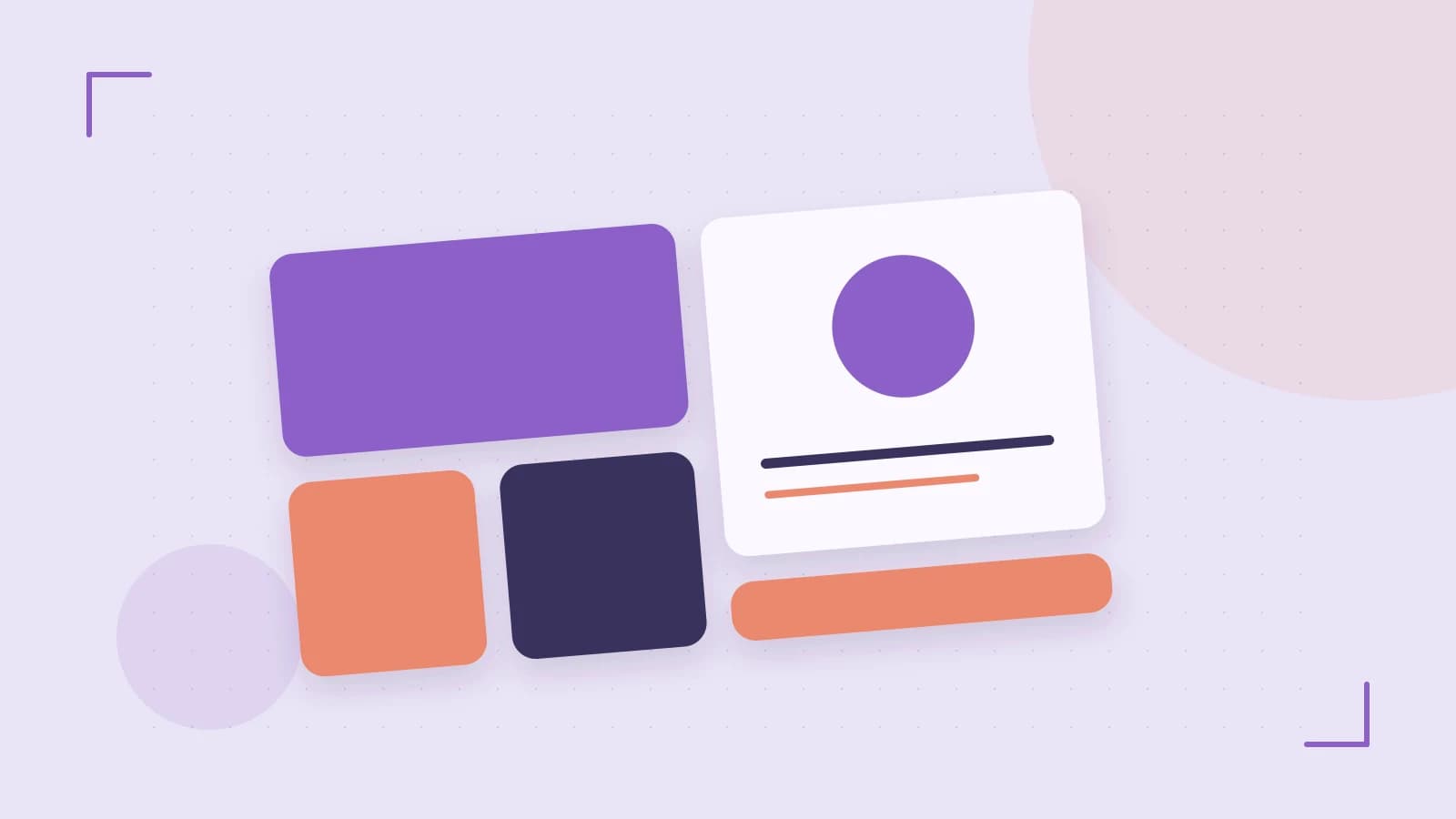 Editorial illustration of responsive browser layouts, overlapping design components and a color system