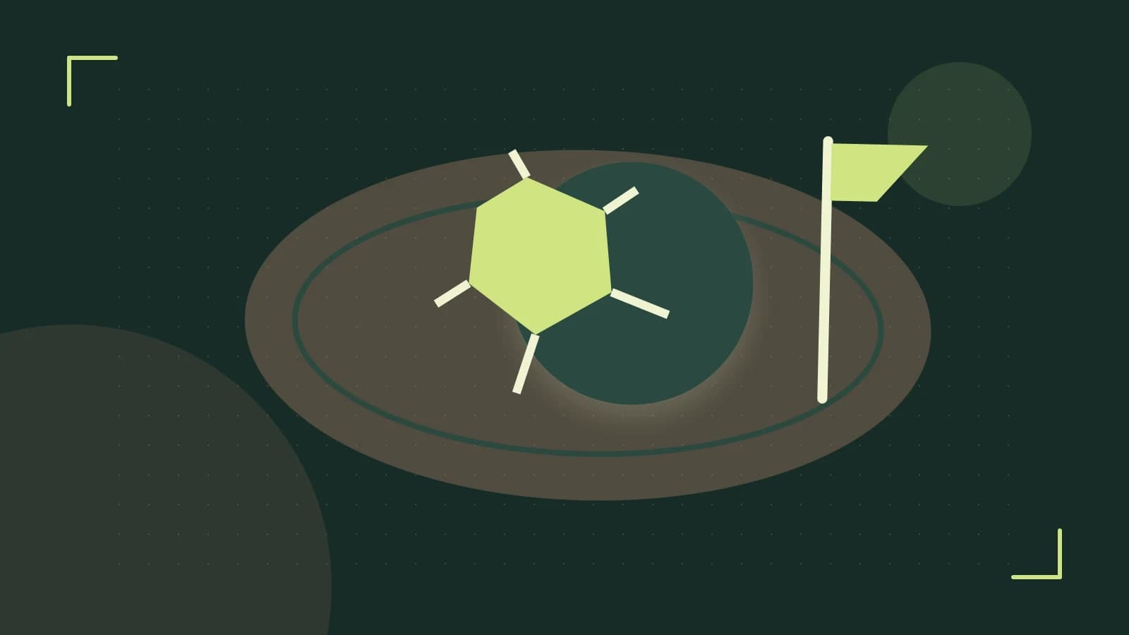 Editorial illustration of a stylized sports ball, stadium geometry and dynamic arcs