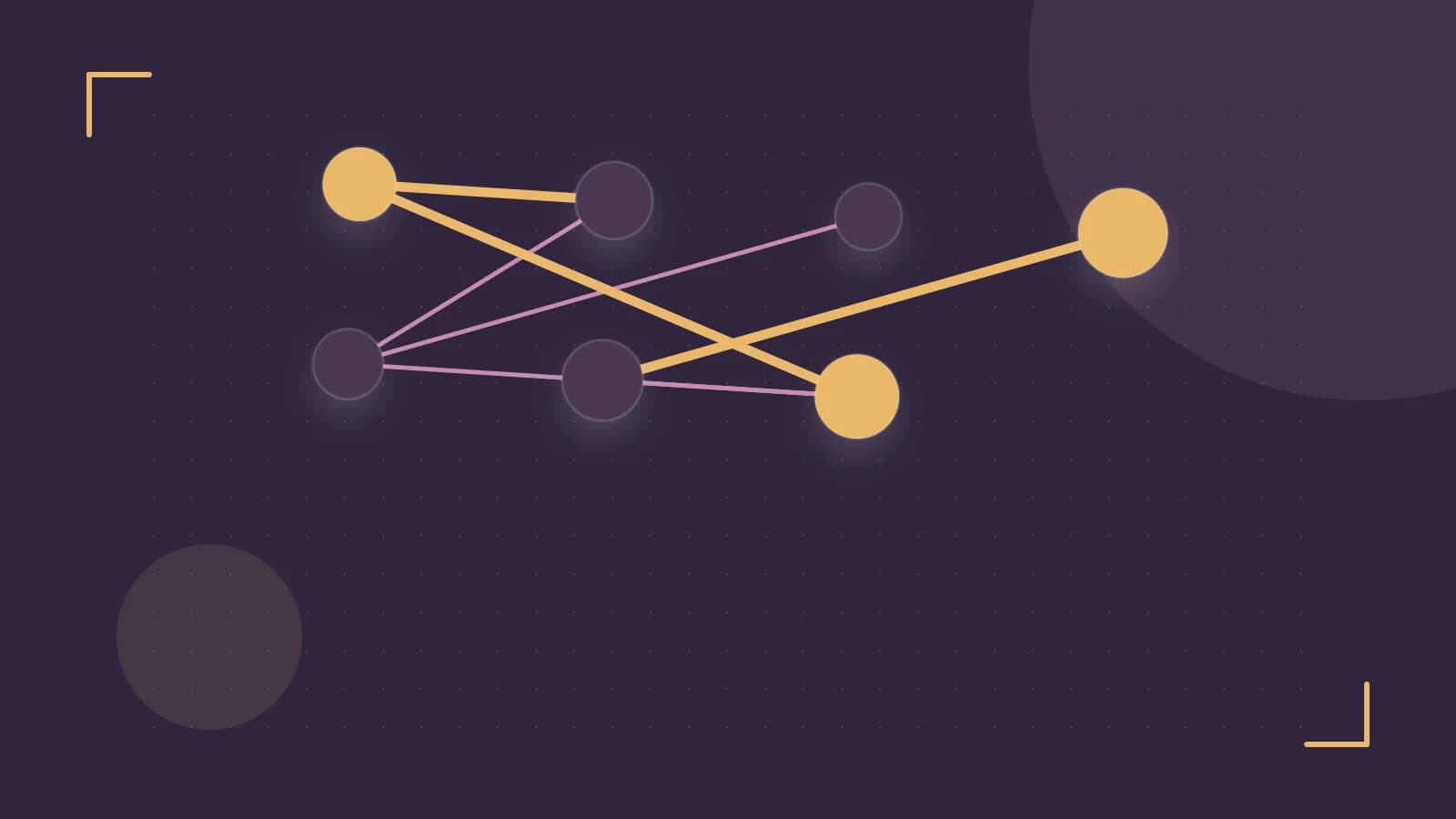 Editorial illustration of an algorithmic node graph with branching paths and a highlighted result