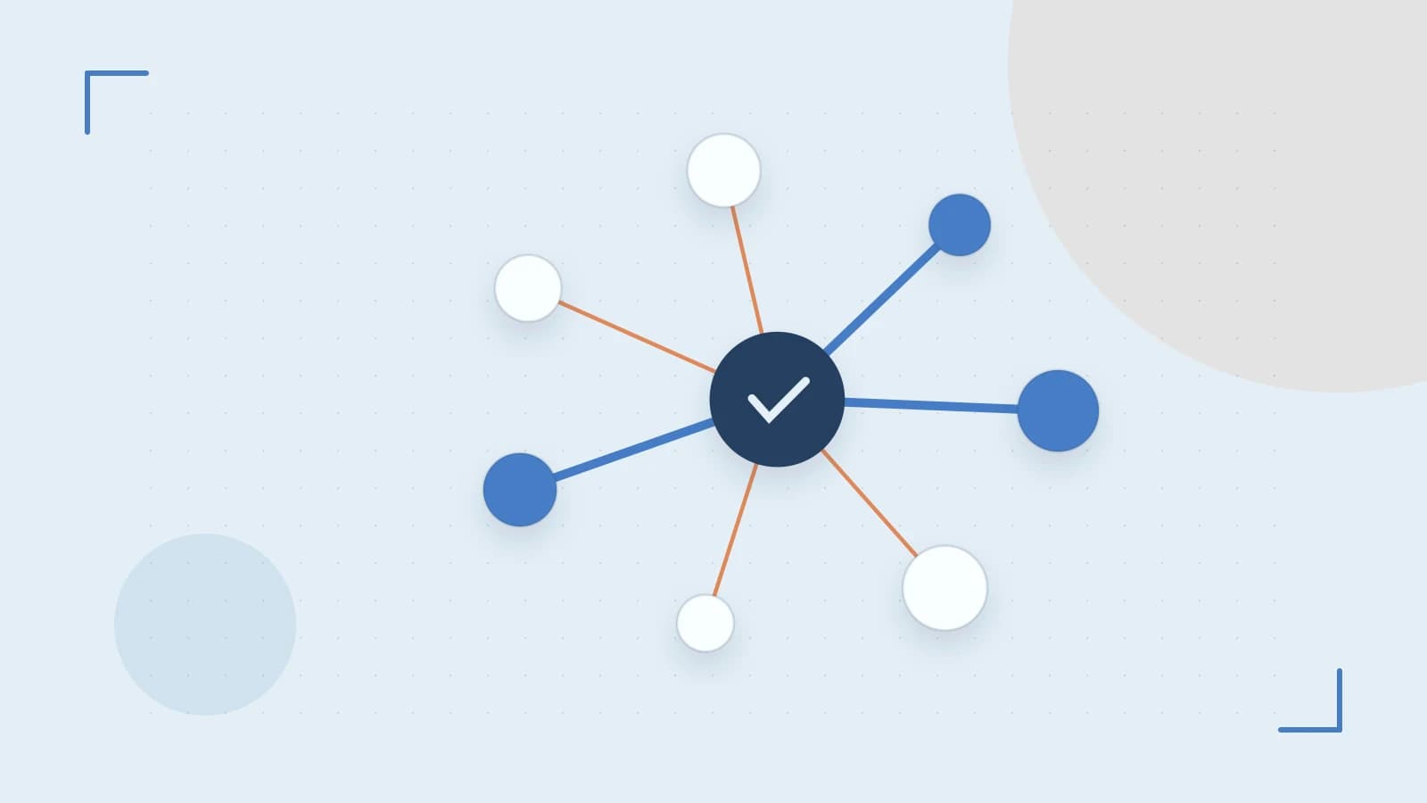 Editorial illustration of an algorithmic node graph with branching paths and a highlighted result