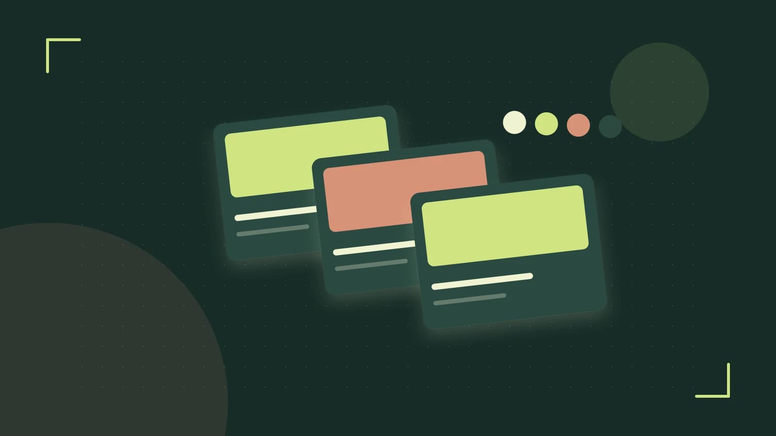 Editorial illustration of responsive browser layouts, overlapping design components and a color system