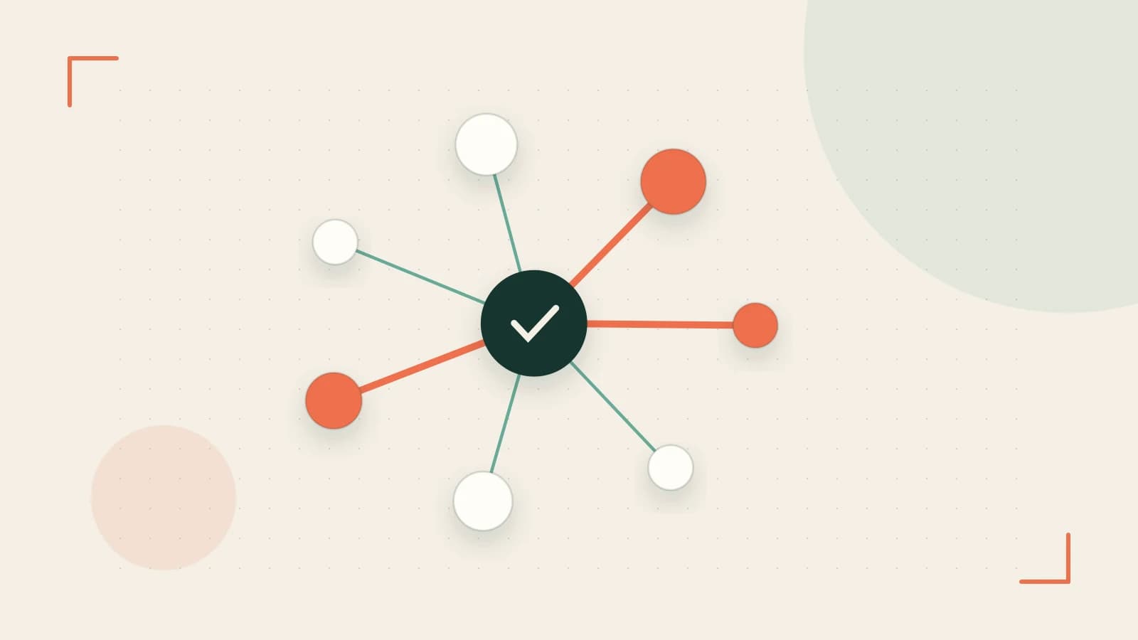 Editorial illustration of an algorithmic node graph with branching paths and a highlighted result