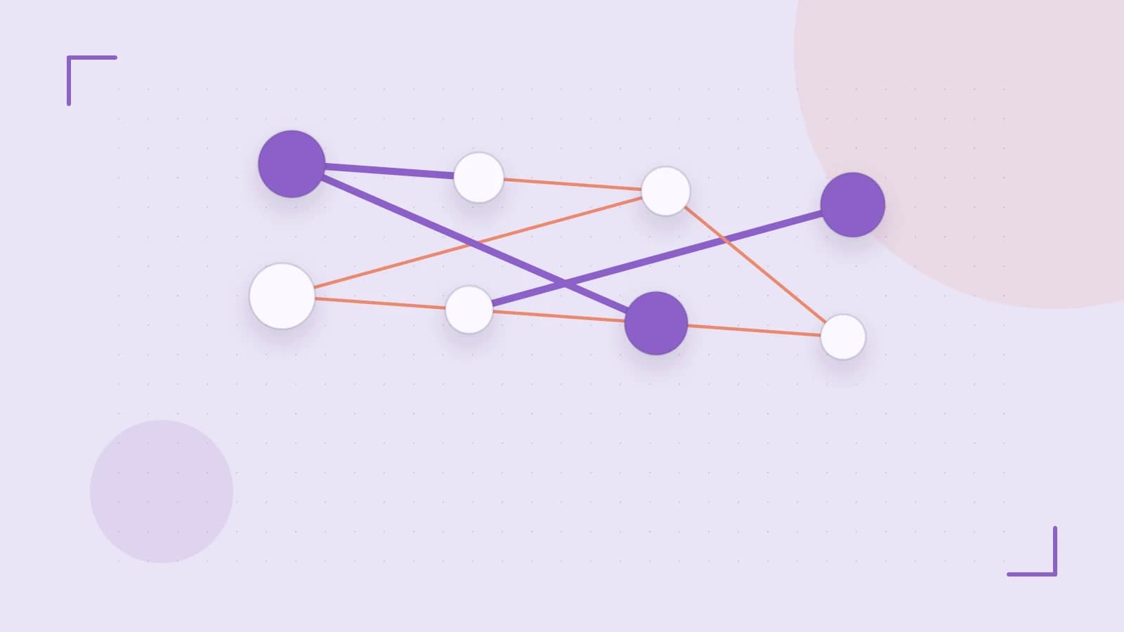Editorial illustration of an algorithmic node graph with branching paths and a highlighted result