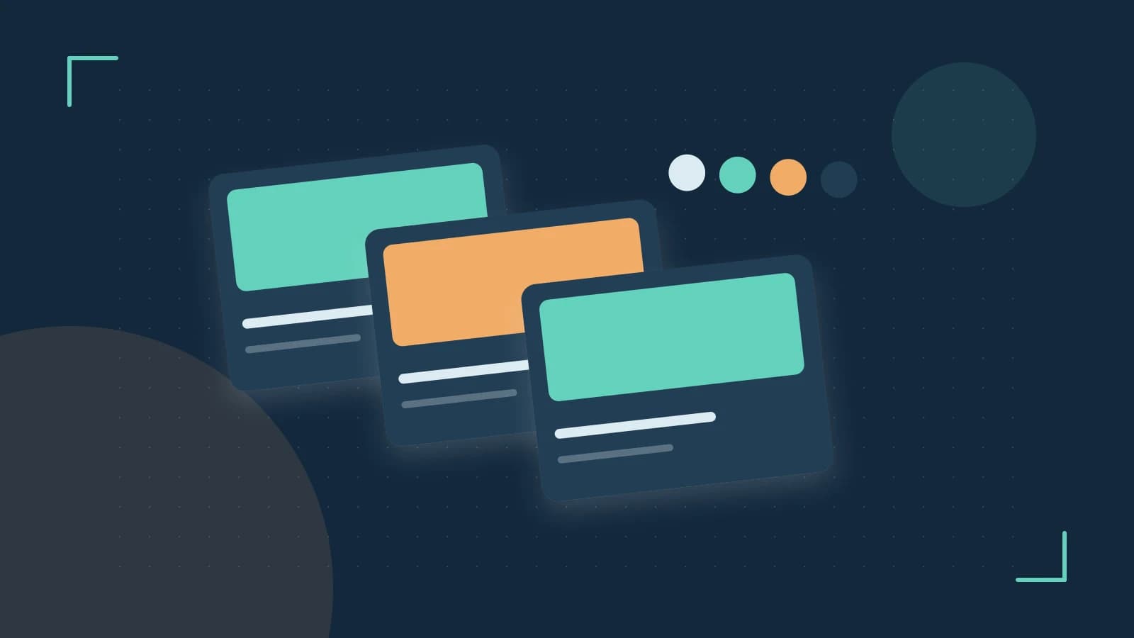 Editorial illustration of responsive browser layouts, overlapping design components and a color system