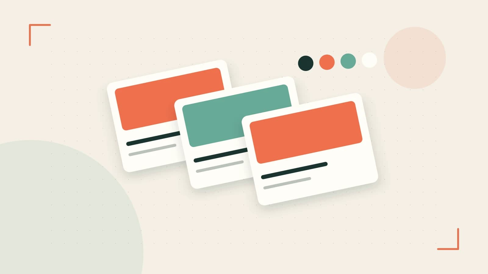 Editorial illustration of responsive browser layouts, overlapping design components and a color system