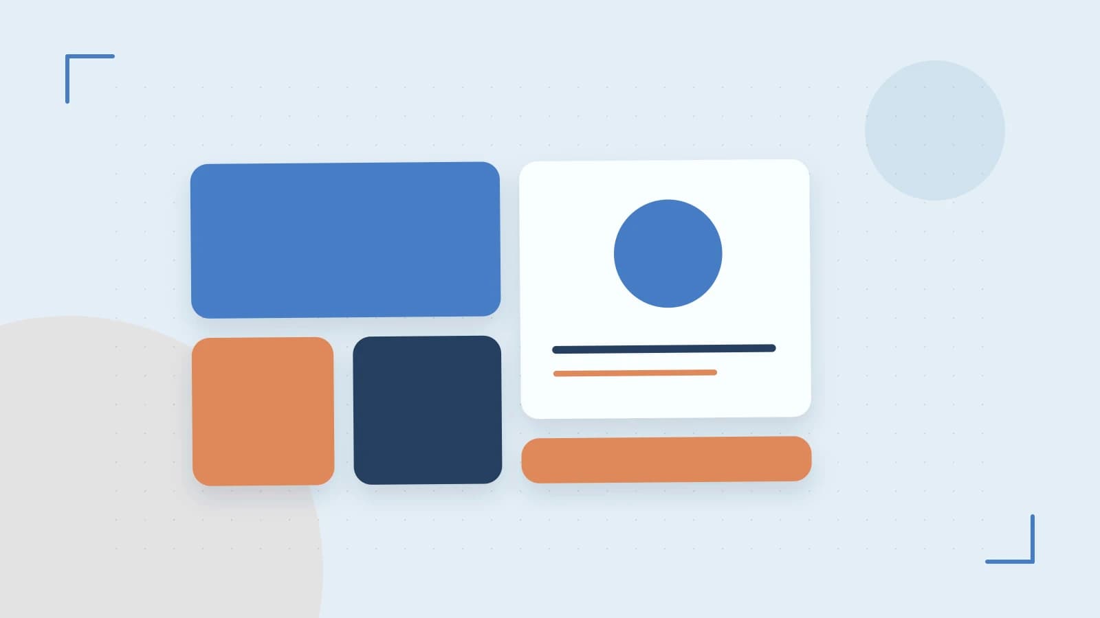 Editorial illustration of responsive browser layouts, overlapping design components and a color system