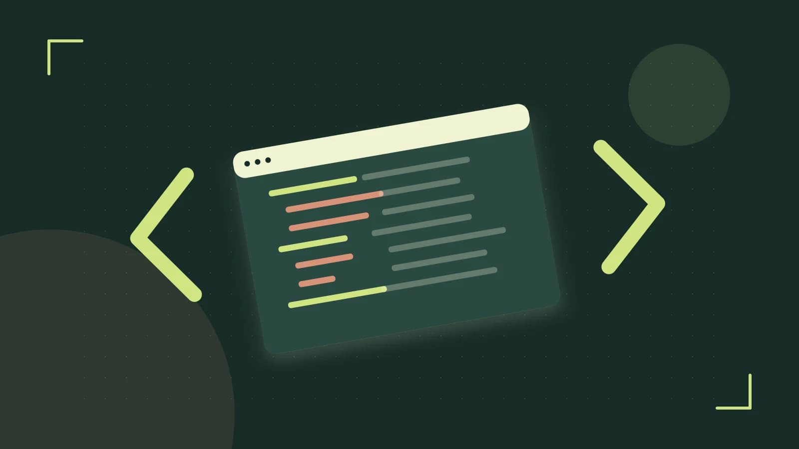 Editorial illustration of an abstract code editor, syntax blocks and oversized programming brackets