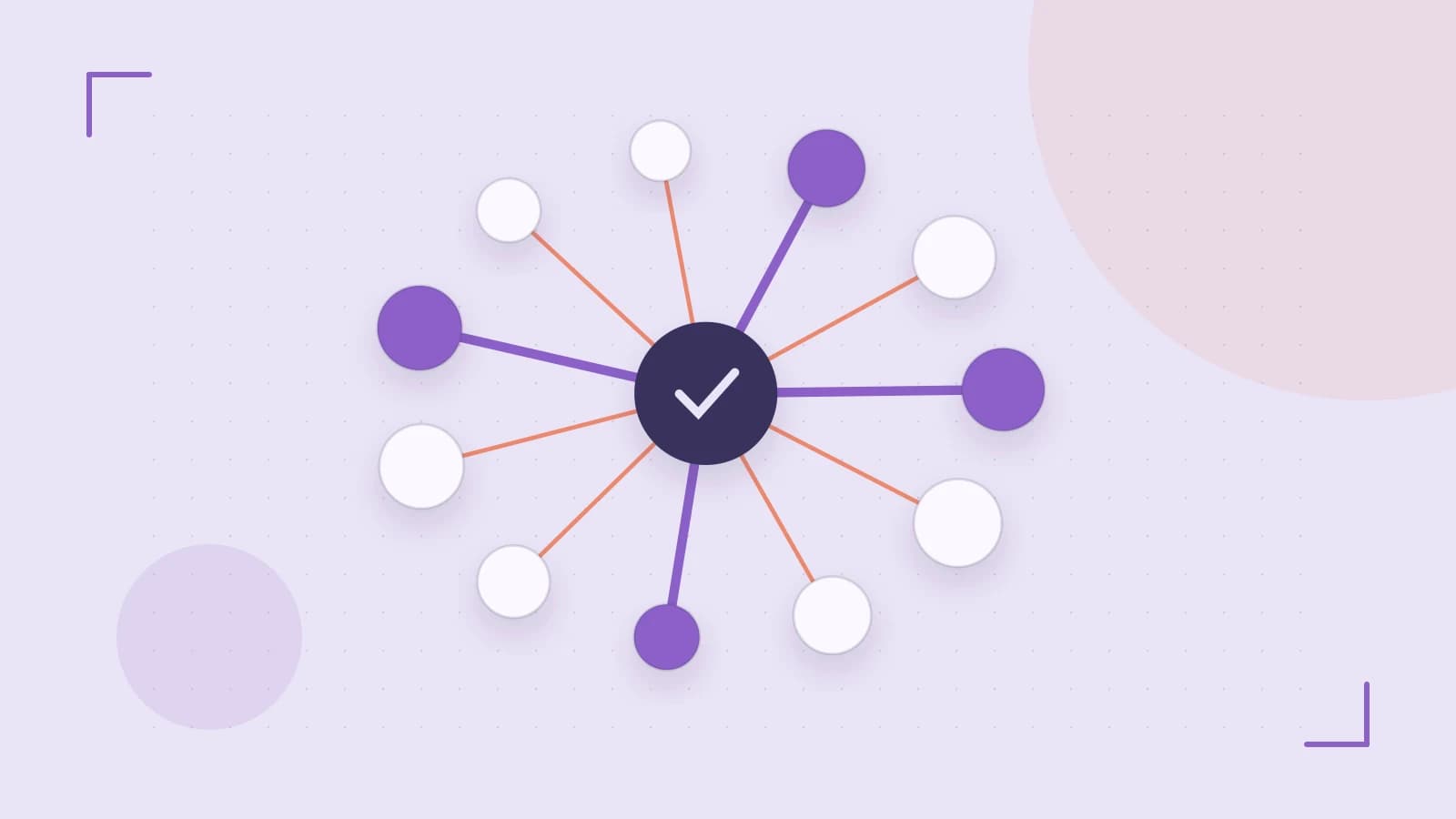 Editorial illustration of an algorithmic node graph with branching paths and a highlighted result