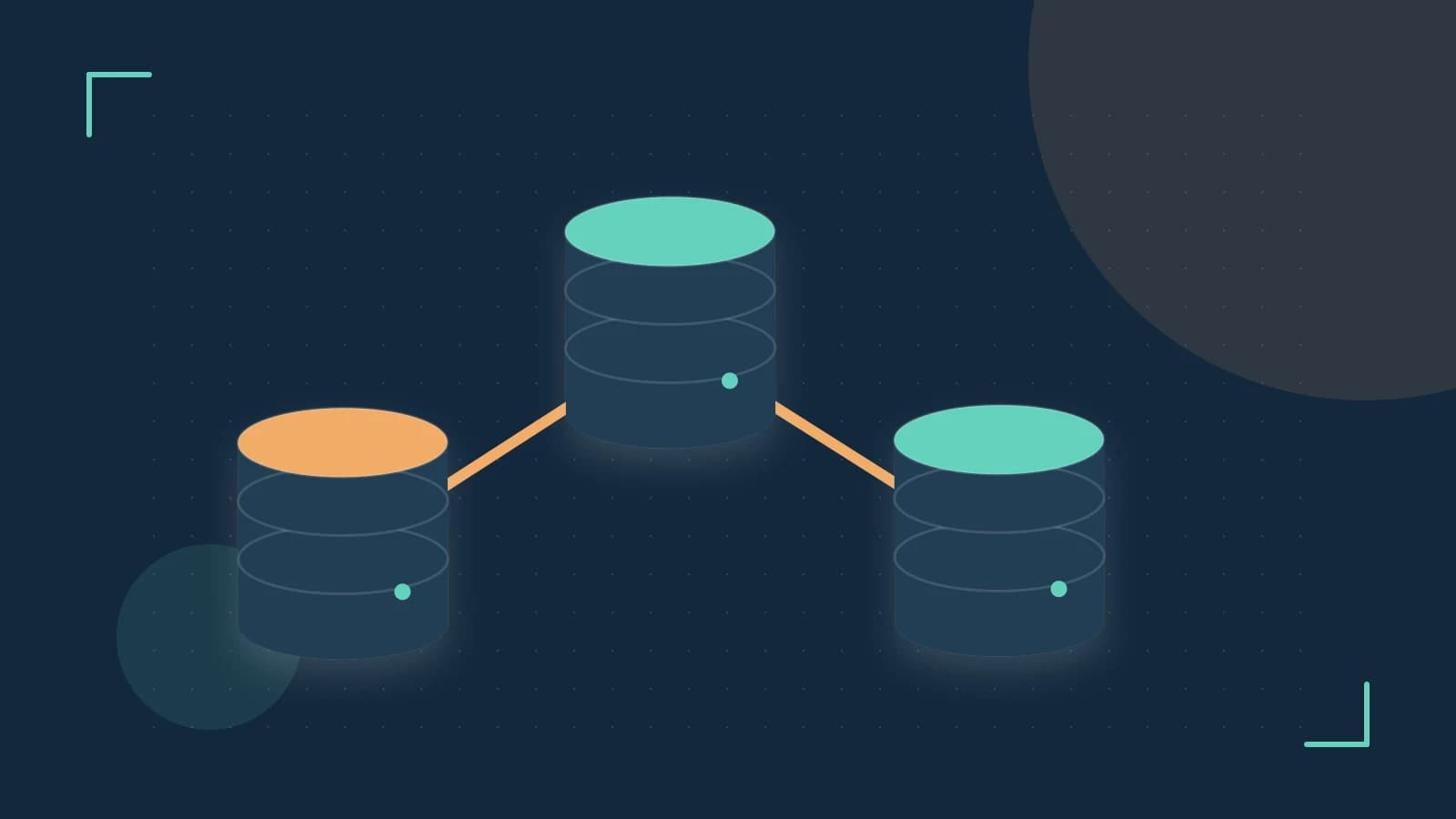 Editorial illustration of structured records, database cylinders and relationships between tables