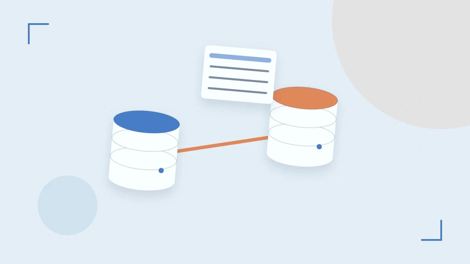 Editorial illustration of structured records, database cylinders and relationships between tables