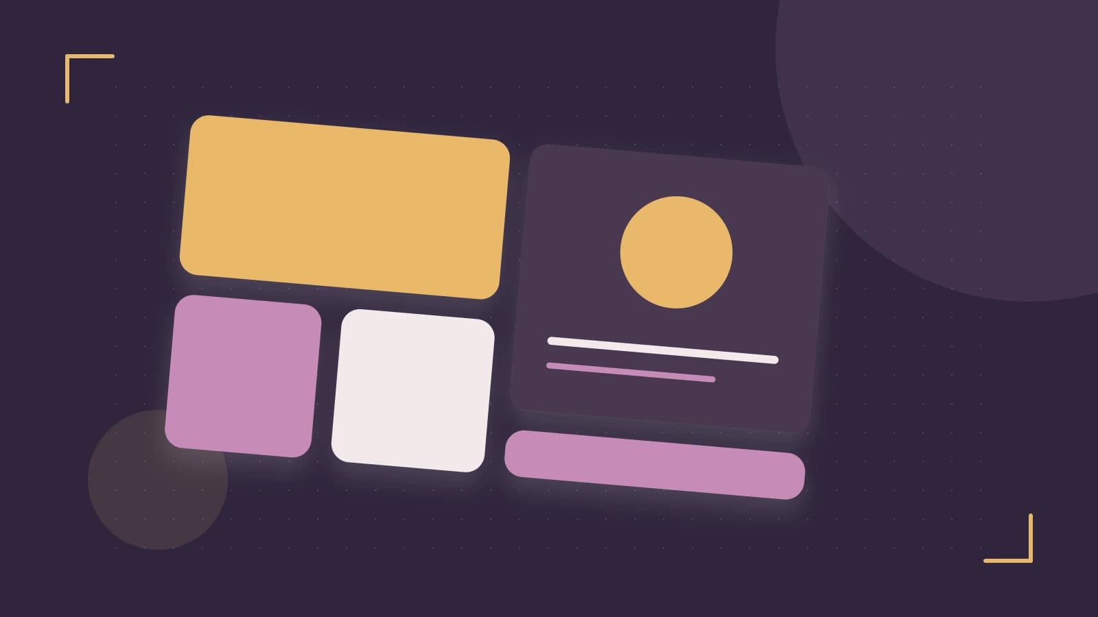 Editorial illustration of responsive browser layouts, overlapping design components and a color system