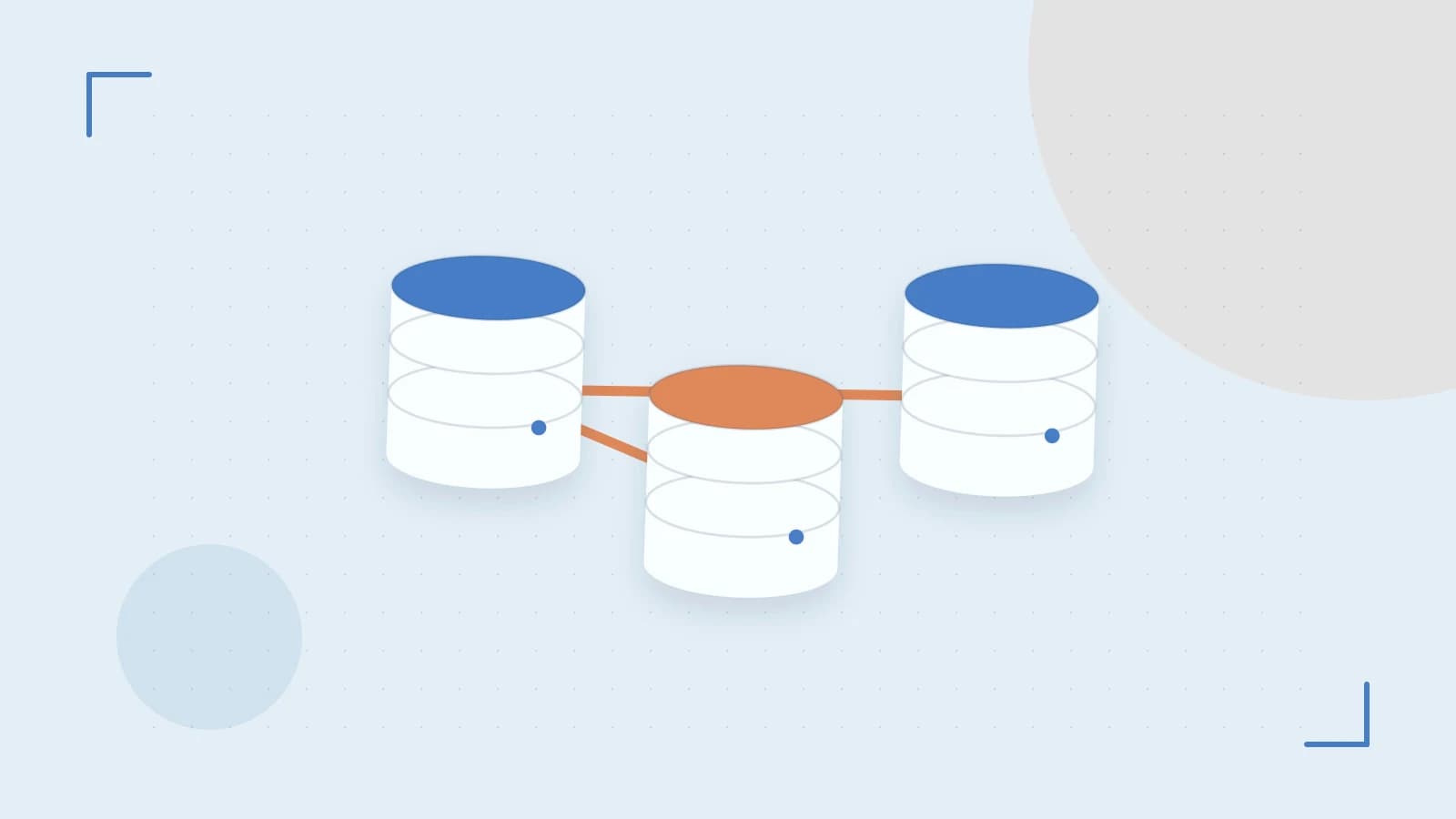 Editorial illustration of structured records, database cylinders and relationships between tables