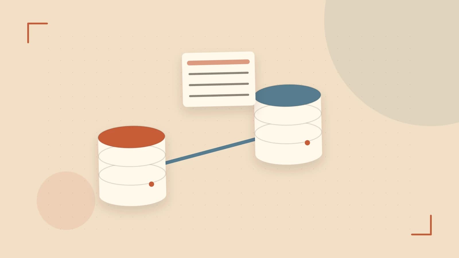 Editorial illustration of structured records, database cylinders and relationships between tables