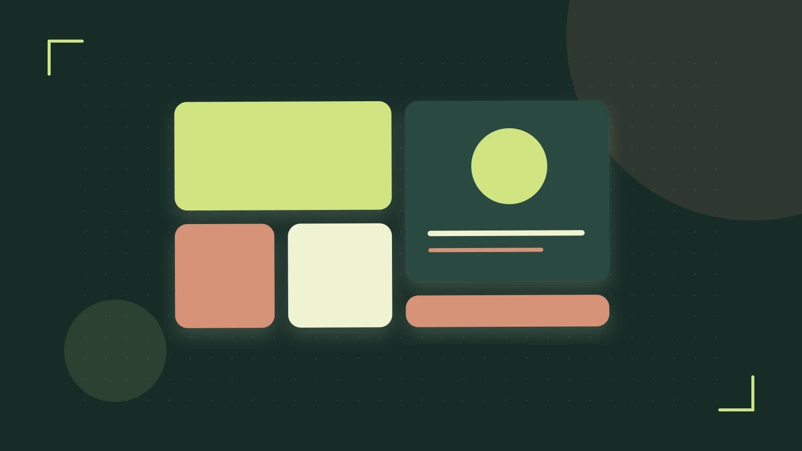 Editorial illustration of responsive browser layouts, overlapping design components and a color system
