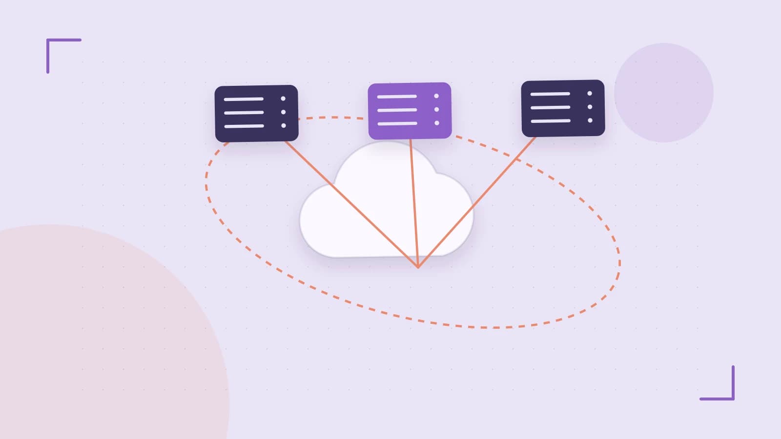Editorial illustration of cloud infrastructure, connected server racks and an orbital service map