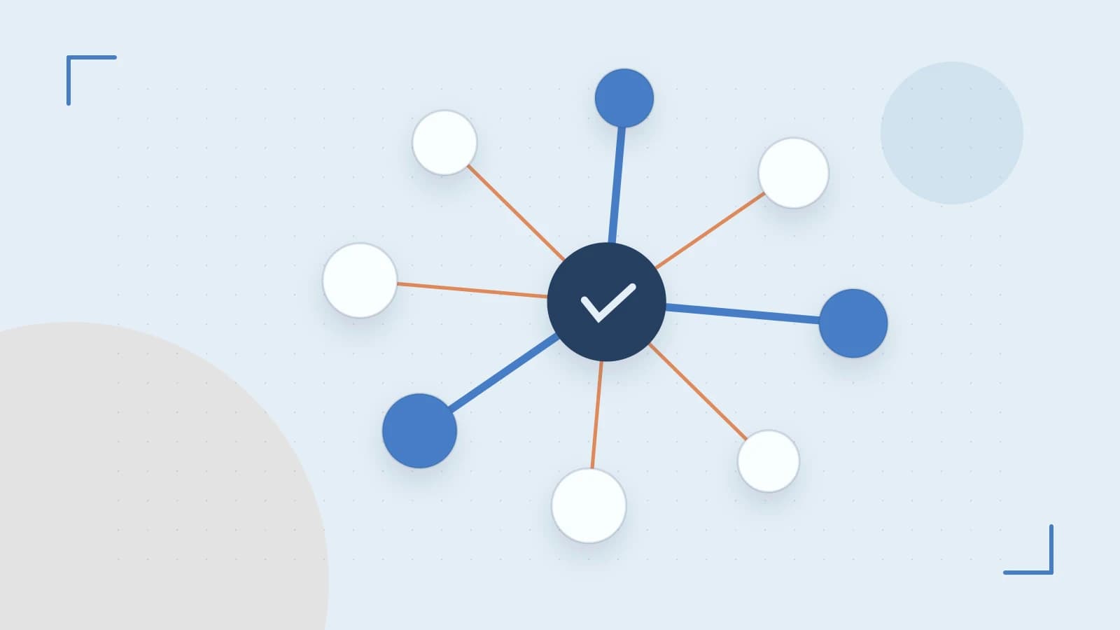 Editorial illustration of an algorithmic node graph with branching paths and a highlighted result