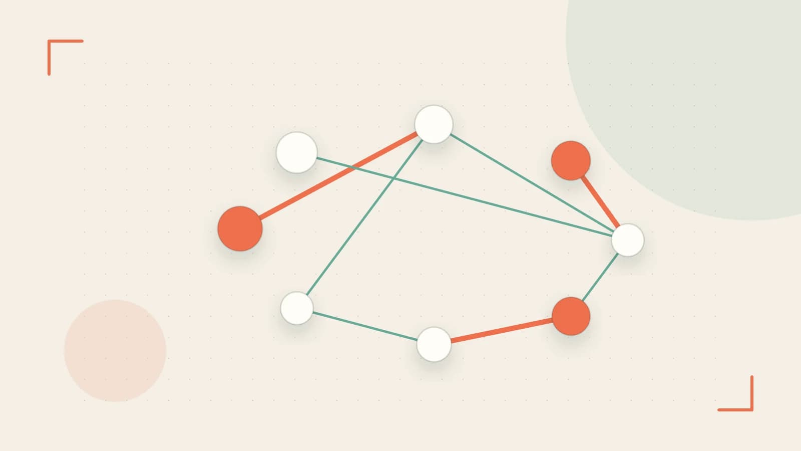Editorial illustration of an algorithmic node graph with branching paths and a highlighted result