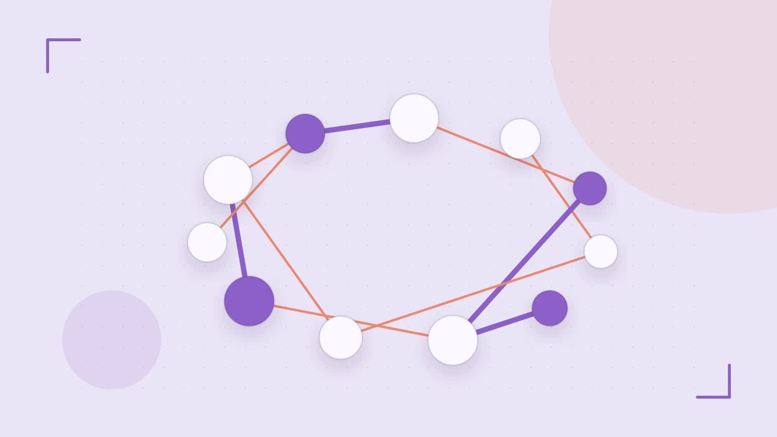 Editorial illustration of an algorithmic node graph with branching paths and a highlighted result