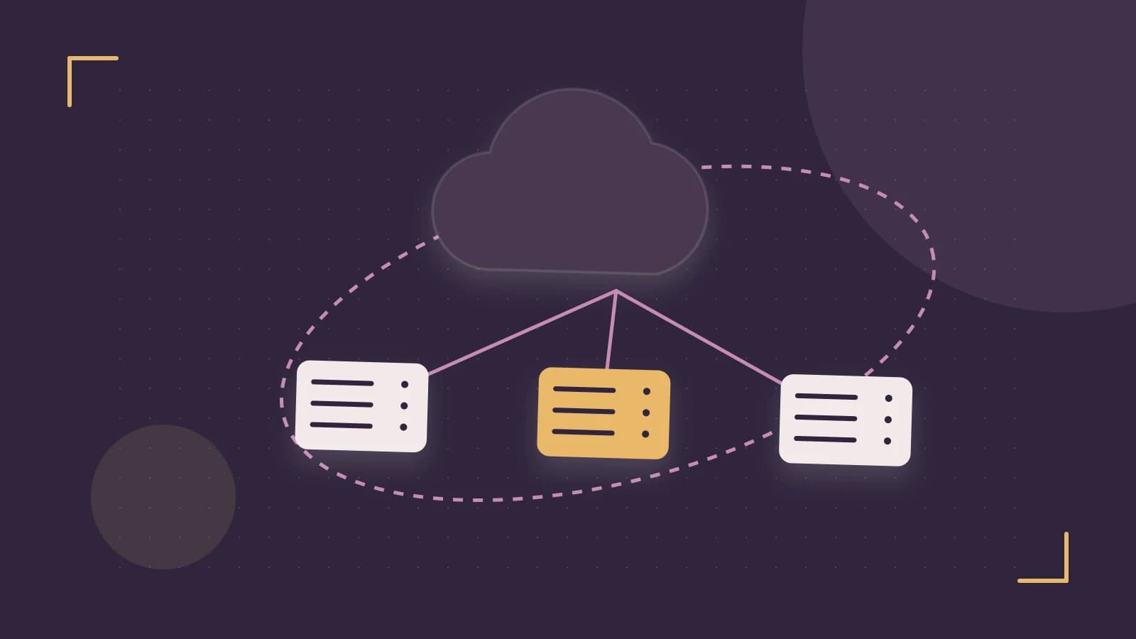 Editorial illustration of cloud infrastructure, connected server racks and an orbital service map