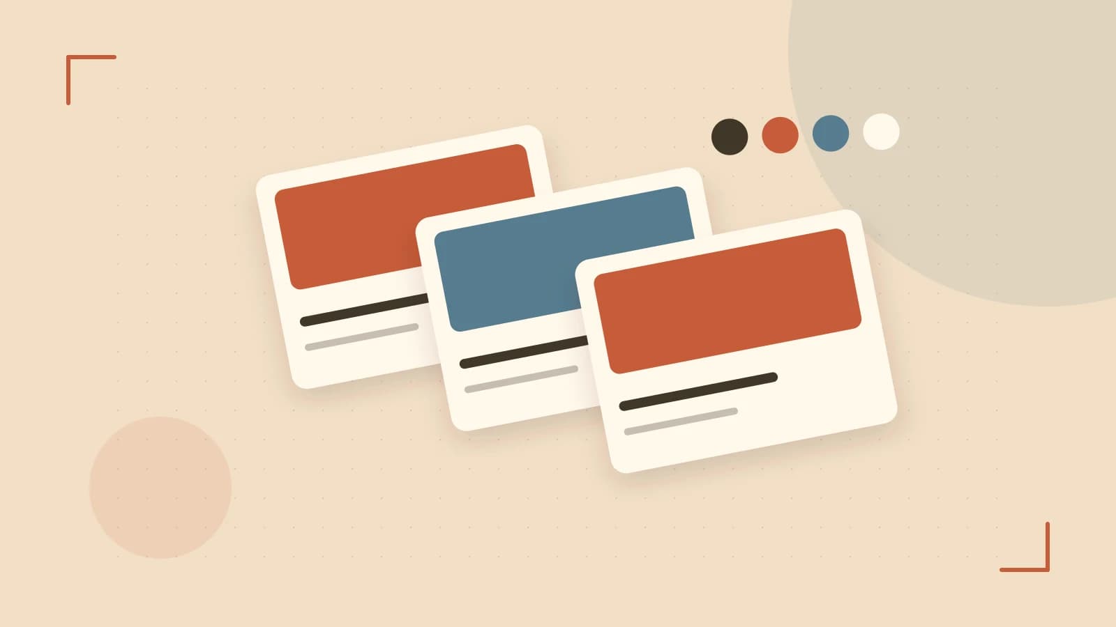 Editorial illustration of responsive browser layouts, overlapping design components and a color system