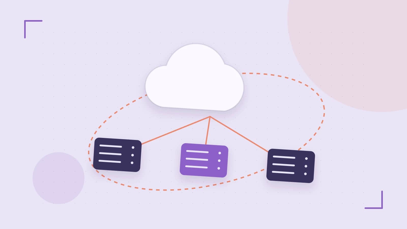 Editorial illustration of cloud infrastructure, connected server racks and an orbital service map