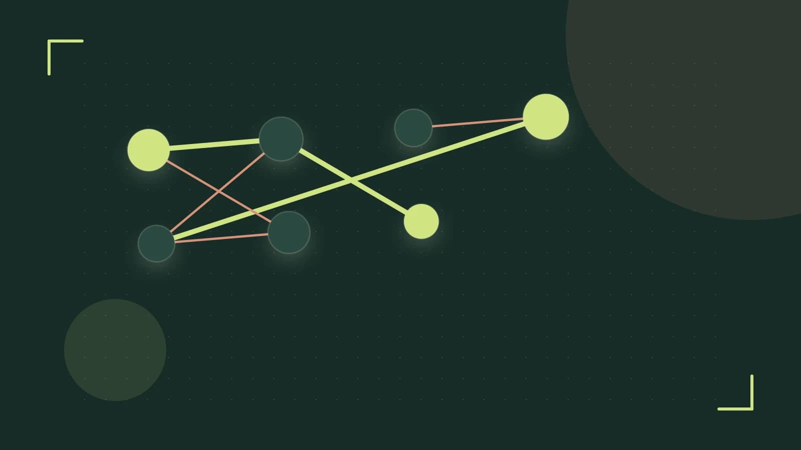 Editorial illustration of an algorithmic node graph with branching paths and a highlighted result