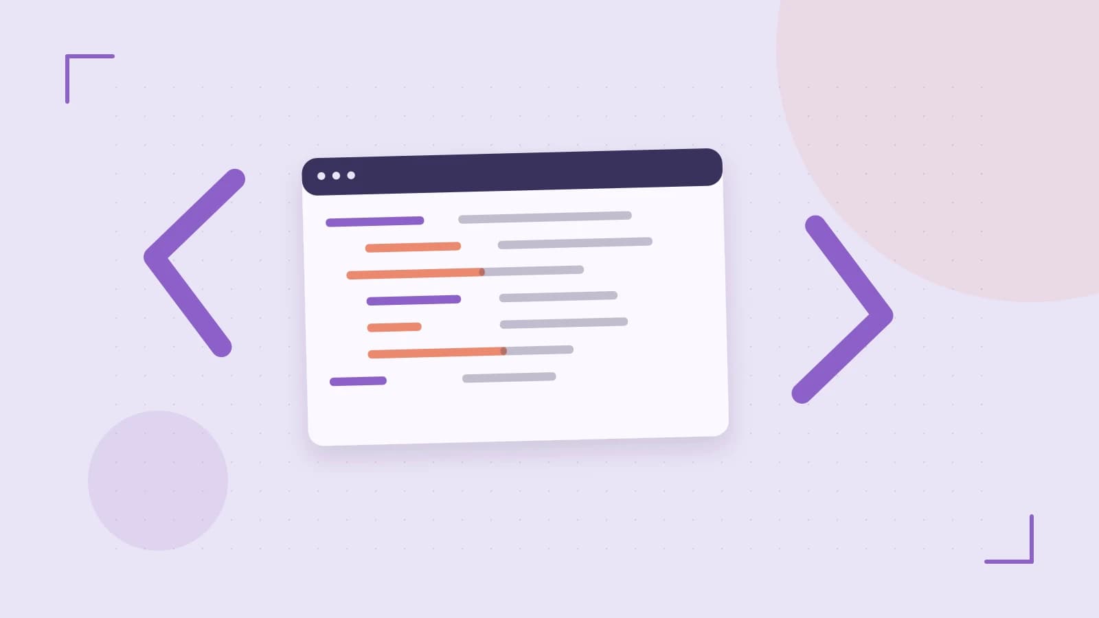 Editorial illustration of an abstract code editor, syntax blocks and oversized programming brackets