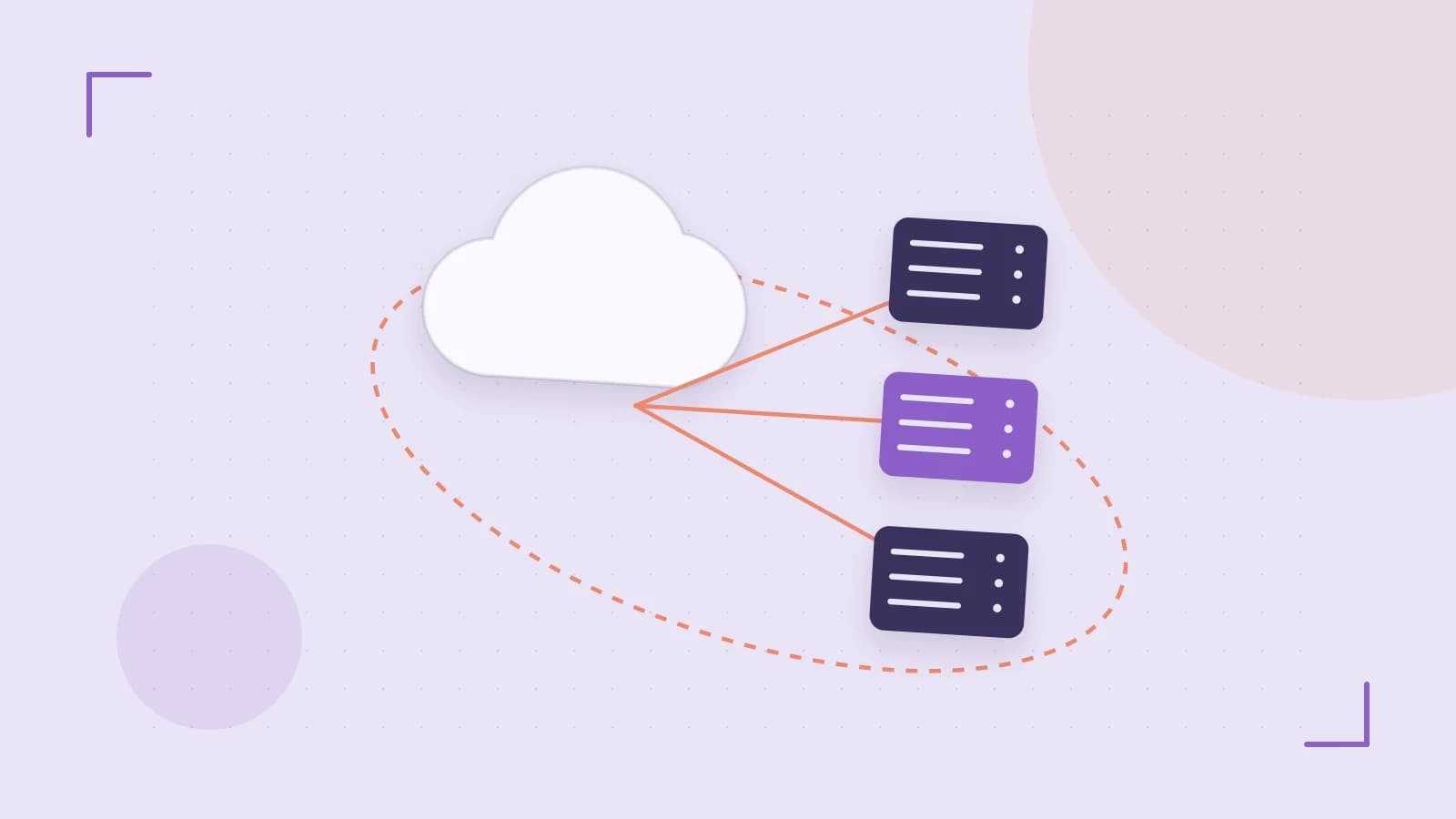 Editorial illustration of cloud infrastructure, connected server racks and an orbital service map