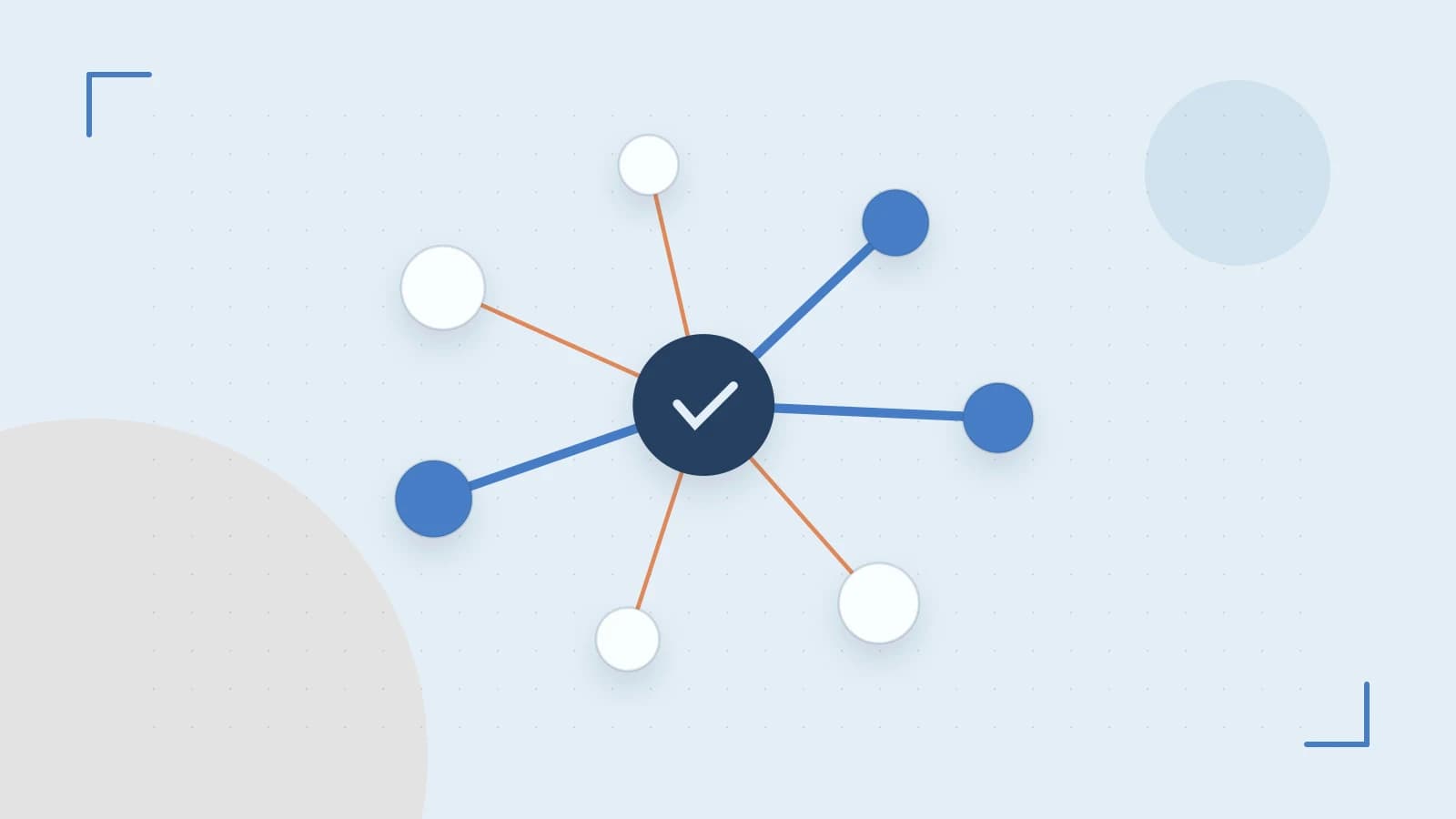 Editorial illustration of an algorithmic node graph with branching paths and a highlighted result